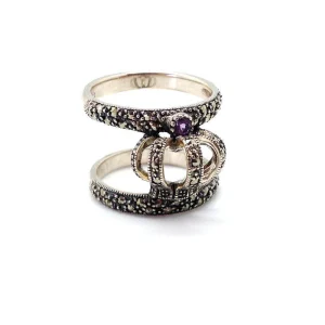 Double anneau couronne en argent et marcassites