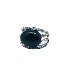 Bague onyx art déco ovale en argent 925 et marcassites