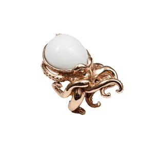 Bague Agate blanche pieuvre en bronze - Bernard Delettrez