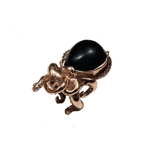 Bague pieuvre en bronze et pierre - Onyx - Bernard Delettrez