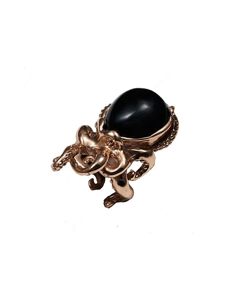 Bague pieuvre en bronze et pierre - Onyx - Bernard Delettrez