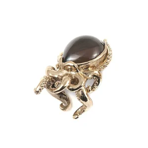 Bague Quartz fumé pieuvre en bronze - Bernard Delettrez