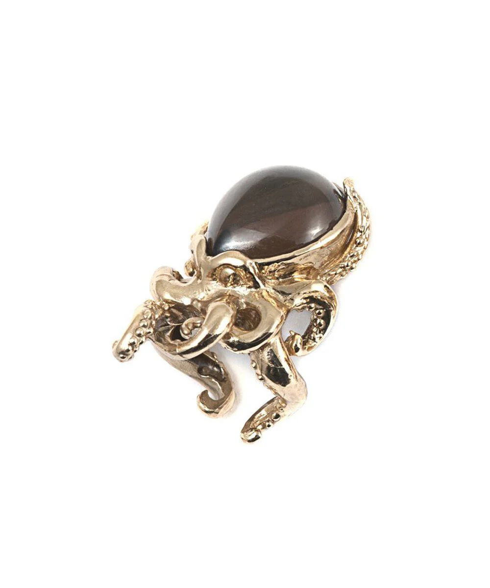 Bague Quartz fumé pieuvre en bronze - Bernard Delettrez