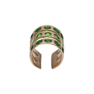 Triple anneau bronze et émaux verts - Bernard Delettrez