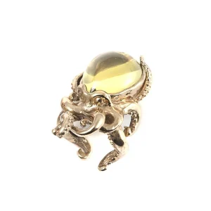 Bague pieuvre en bronze et pierre - Prasorite - Bernard Delettrez