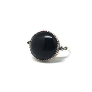 Bague onyx art déco ronde en argent et marcassites - Métron