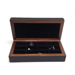 Boîte à boutons de manchette cuir et bois- Personnalisable