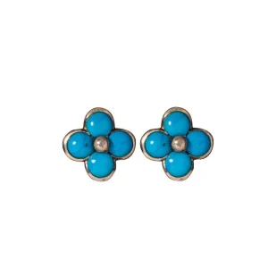 Puces d'oreilles fleur en turquoises et argent - Métron