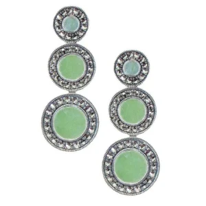 Boucles d'oreilles 3 pièces en jade, marcassites et argent - Métron
