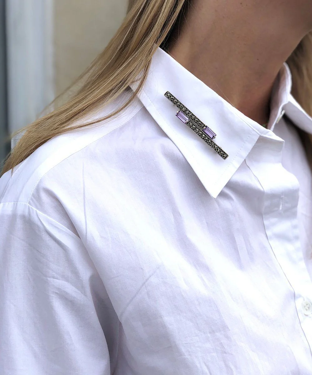 Broche barette en argent et améthystes - Métron – Image 2