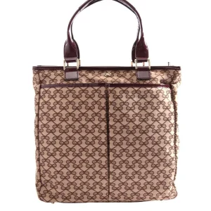 Sac cabas Nevis en toile logo marron et bordeaux - Anya Hindmarch