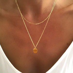 collier double rang chaine satellite médaille