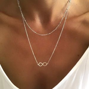 Collier double rang acier pendentif infini