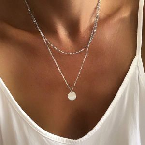 Collier double rang chaine satellite médaille argent