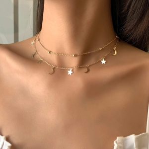 Collier double rang lune et étoiles