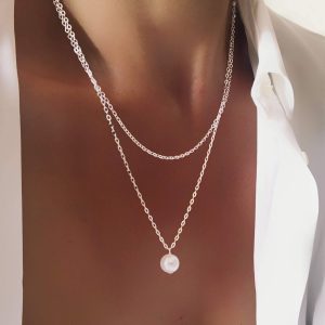 collier double rang perle argent
