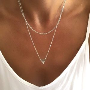 Collier double rang triangle argent