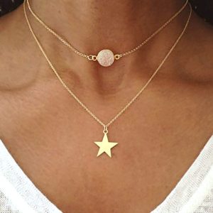 Collier étoile pierre rose