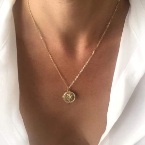 collier fin médaille fleur