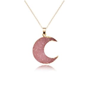 Collier femme lune rose or