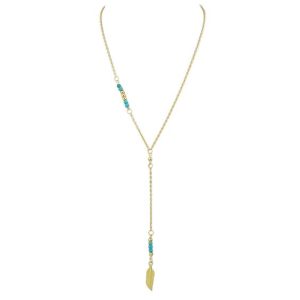 Collier femme plume or turquoise