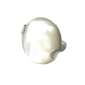 Grosse bague nacre ronde en argent