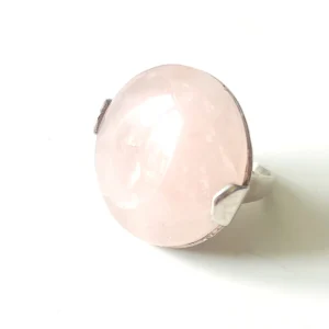 Grosse bague quartz rose ronde en argent