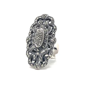 Longue bague art déco en argent et marcassites