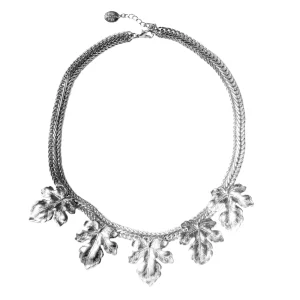 Collier Plastron Feuilles de Figuier Argenté
