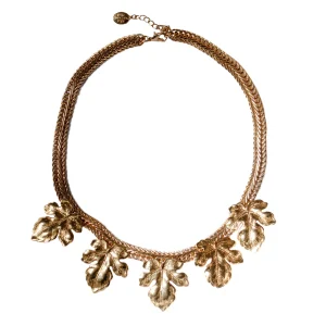 Collier Plastron Feuilles de Figuier Doré