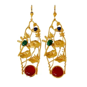 Boucles d'oreilles Giverny dorées Cornaline rouge et pierres fines colorées