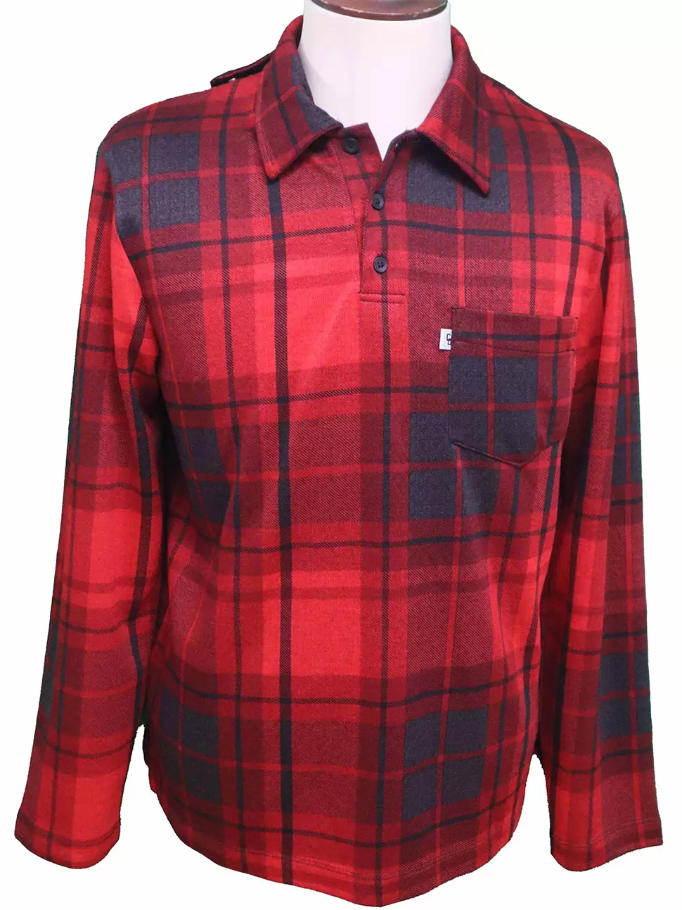 Polo Adapté à Manches Longues Style 2-6189 carreaux rouge