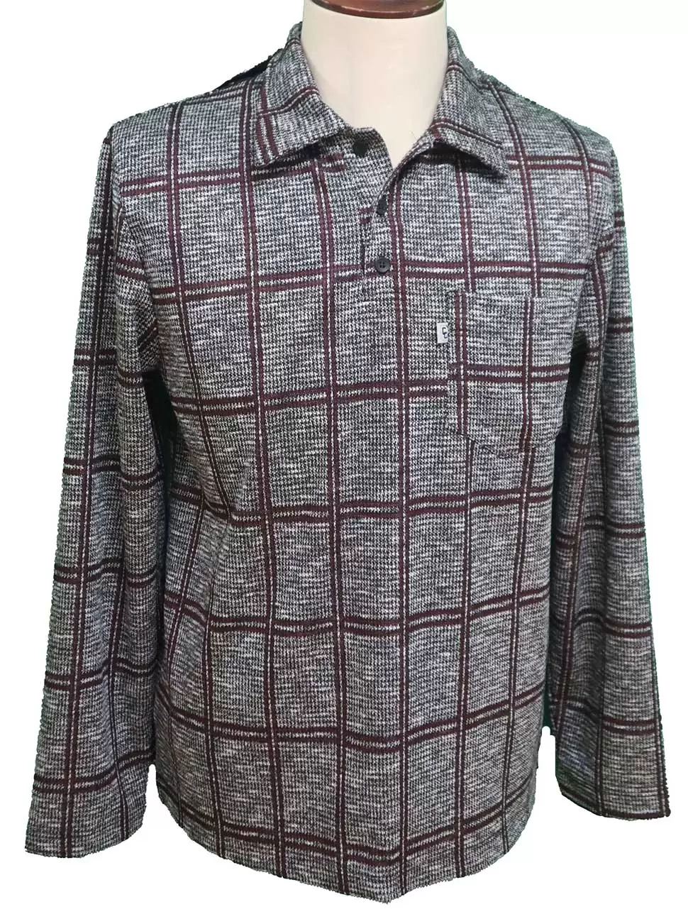 Polo Adapté à Manches Longues Style 2-6189 -Carreaux Bourgogne