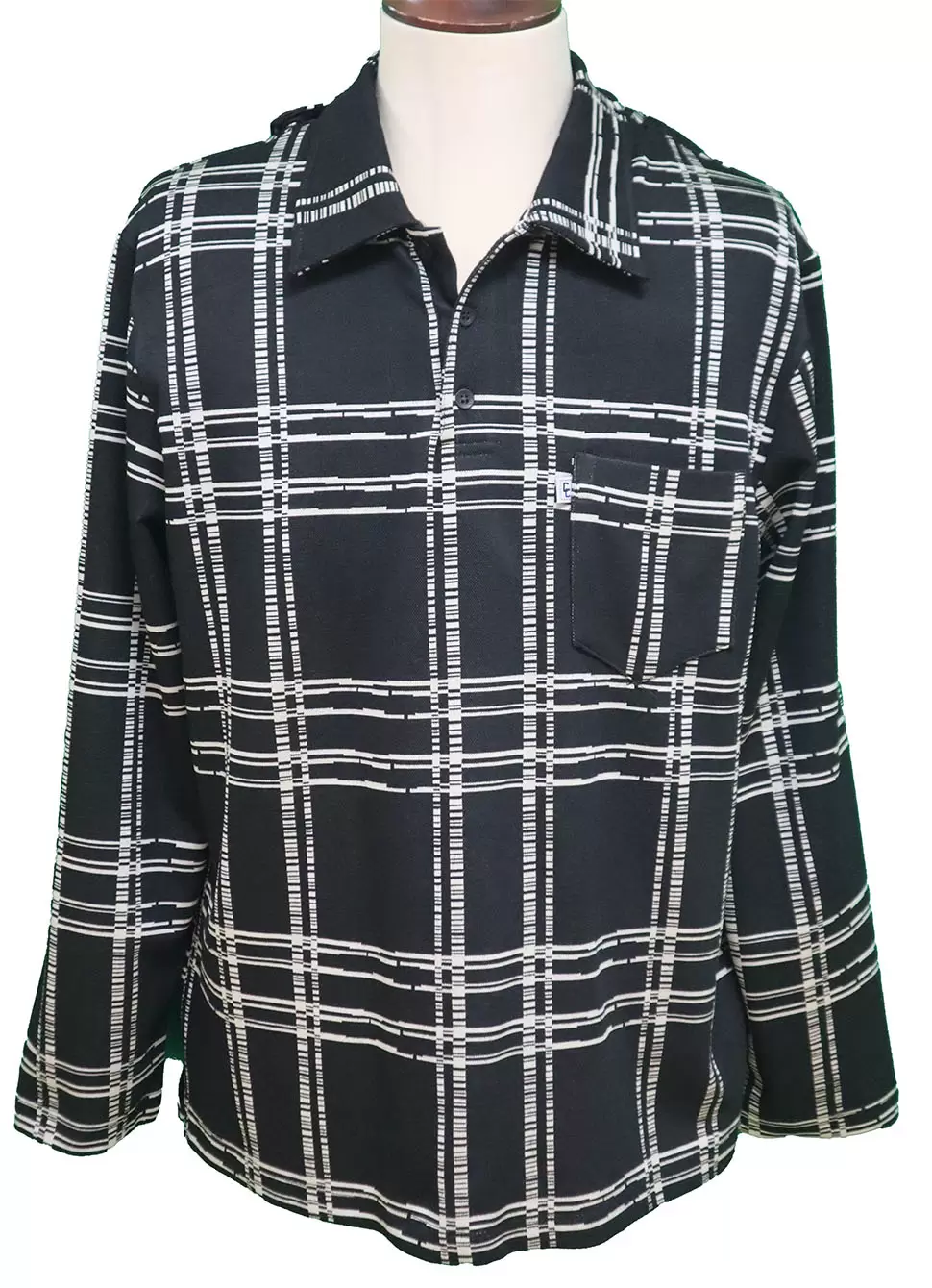 Polo Adapté à Manches Longues Style 2-6189 Carreaux noir/beige