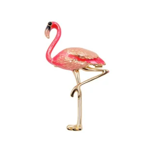 Broche Oiseau Flamand Rose