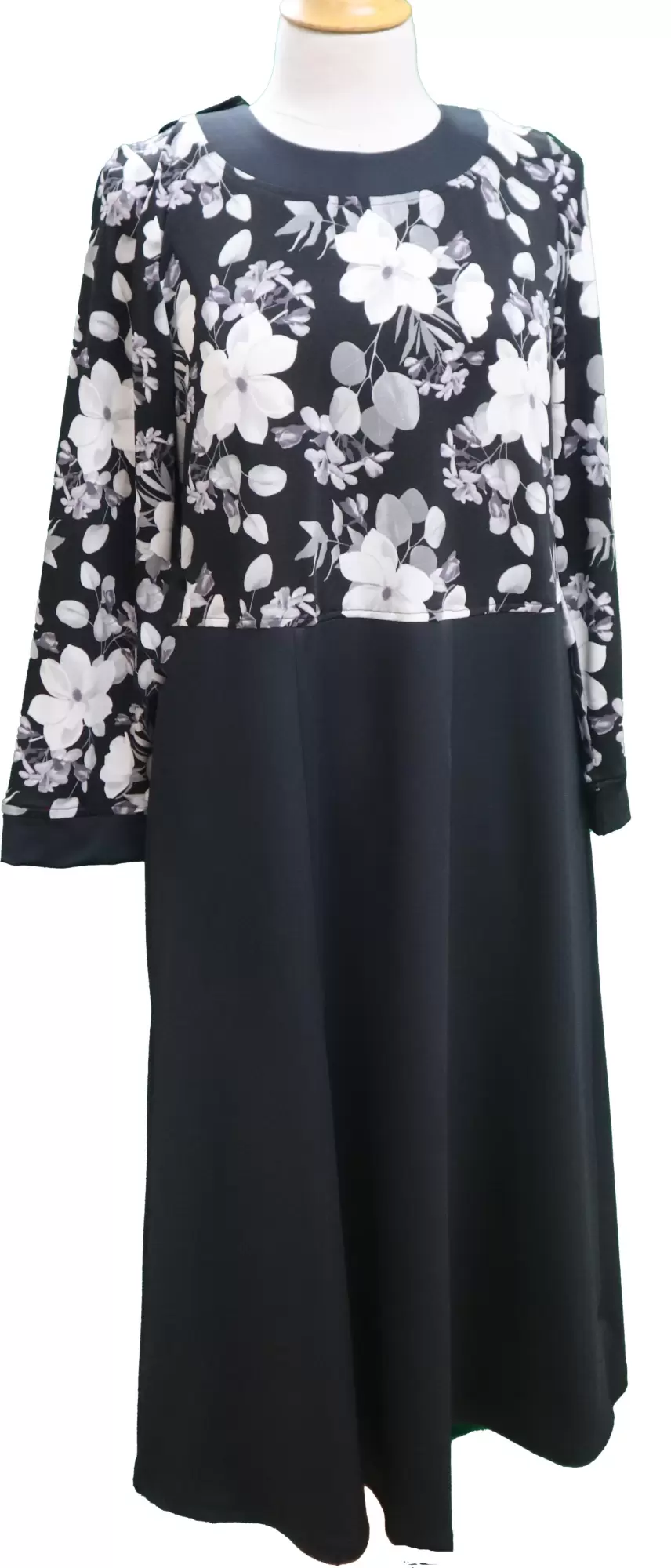 Robe Adaptée Style 2-4603 -Fleuri noir et Blanc